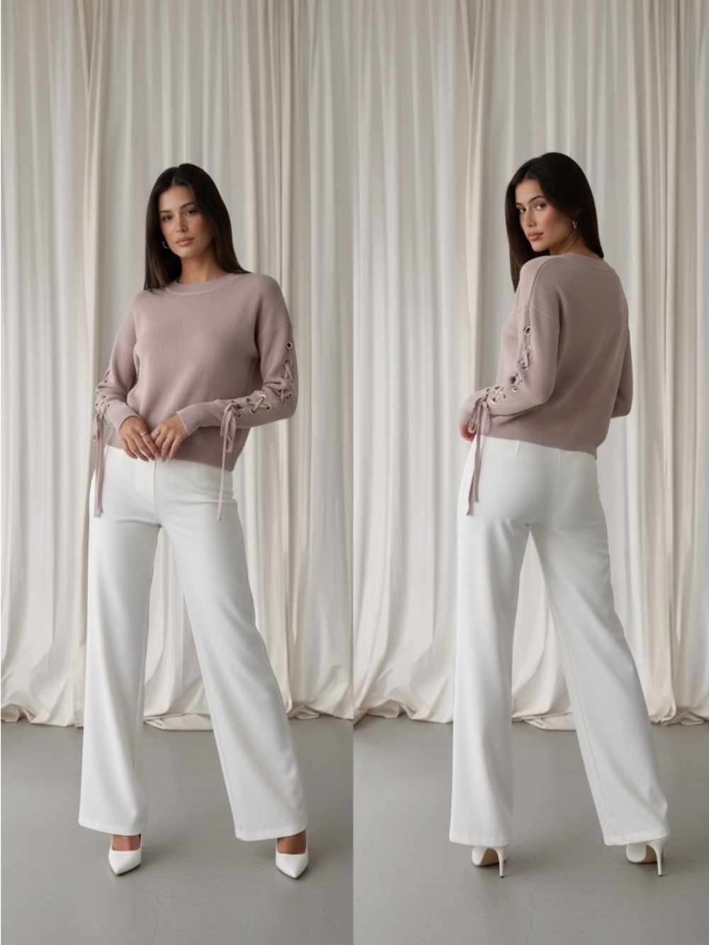 Joa Lace-Up Sleeve Knit Sweater